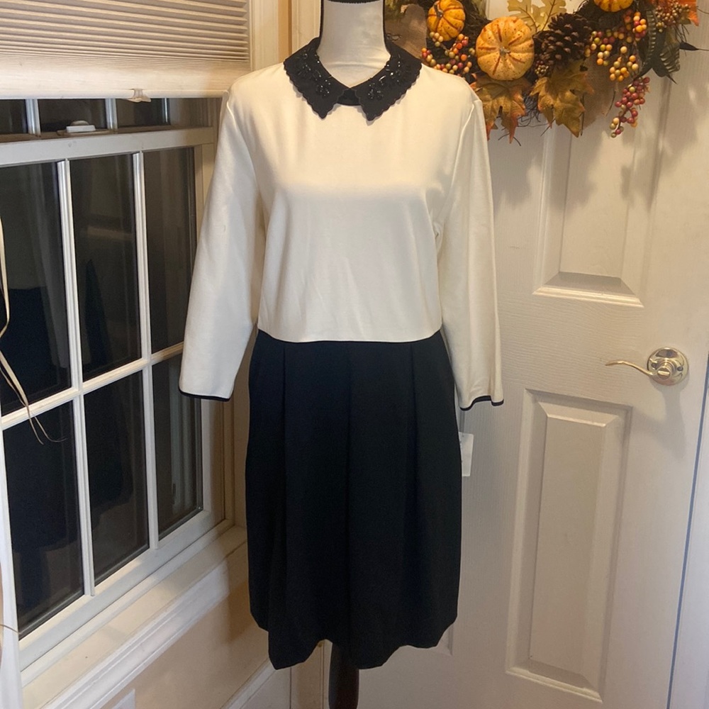 MAISON JULES NWT Color Block Embellished A Line Dress Size XL Black & White